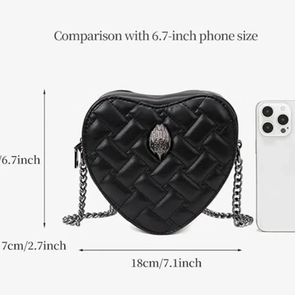 Kurt Geiger Black Quilted Heart Crossbody Bag - Picture 2 of 6